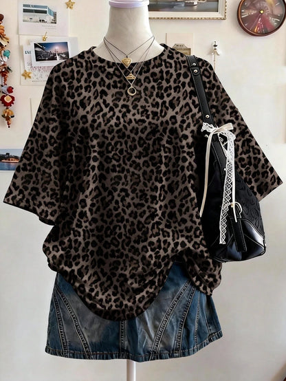 Lalippa Tiger Digital Print Oversized Loose Fit Mid-Length Round Neck Drop Shoulder Women T-Shirt, Gift For Friends