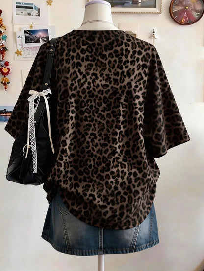 Lalippa Tiger Digital Print Oversized Loose Fit Mid-Length Round Neck Drop Shoulder Women T-Shirt, Gift For Friends