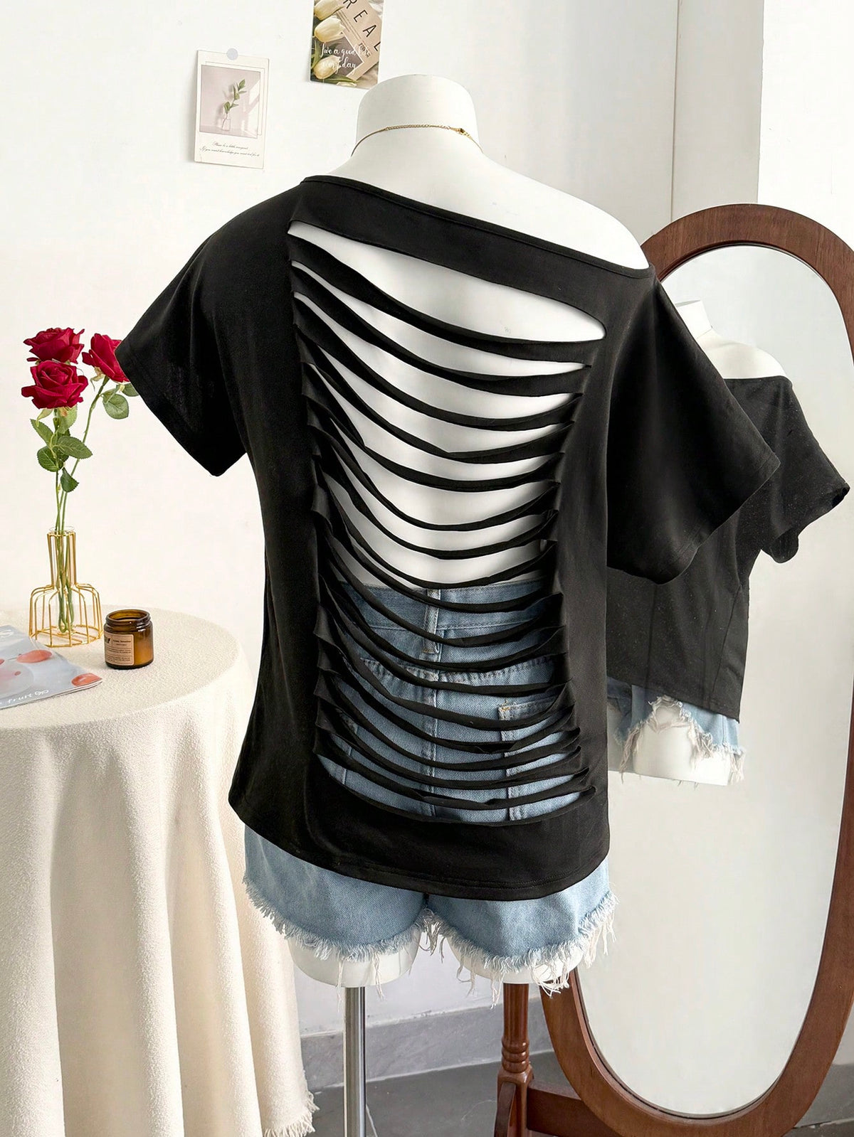 Lalippa Women's Off-Shoulder Short Sleeve Butterfly Shaped Hollow Out Fashion Summer T-Shirt