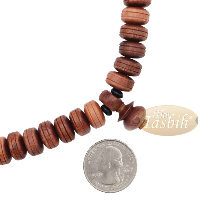 Large 9x14 mm Tamarind Wood Tijani Misbaha - Handcrafted 100 Beads with Durable Green Cord Tasbih