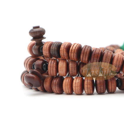 Large 9x14 mm Tamarind Wood Tijani Misbaha - Handcrafted 100 Beads with Durable Green Cord Tasbih