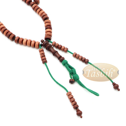 Large 9x14 mm Tamarind Wood Tijani Misbaha - Handcrafted 100 Beads with Durable Green Cord Tasbih