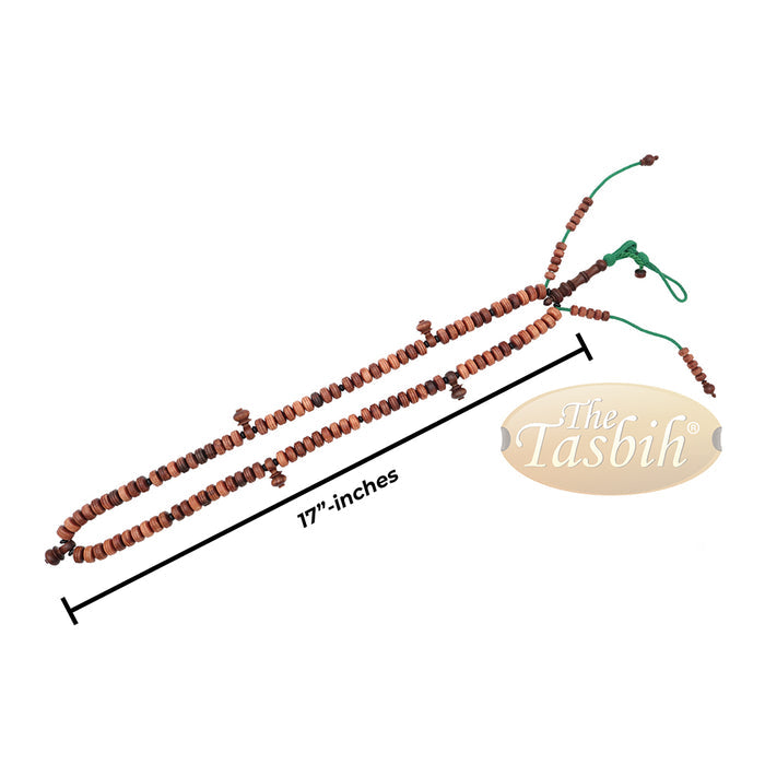 Large 9x14 mm Tamarind Wood Tijani Misbaha - Handcrafted 100 Beads with Durable Green Cord Tasbih