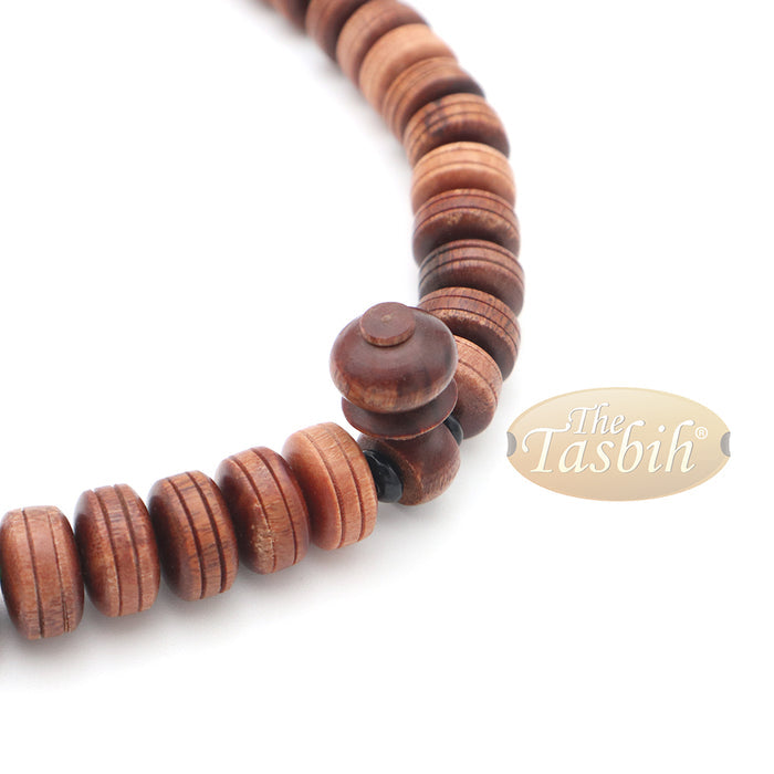 Large 9x14 mm Tamarind Wood Tijani Misbaha - Handcrafted 100 Beads with Durable Green Cord Tasbih