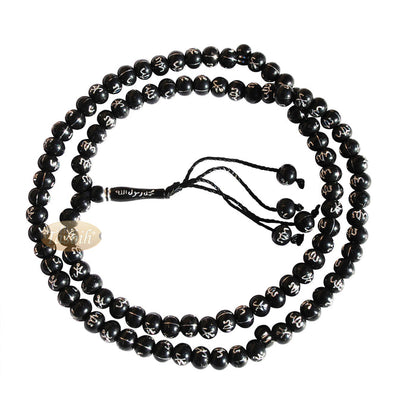 Large Black Plastic 10 mm Islamic Tasbih with Silver Allah Muhammad Prayer Beads