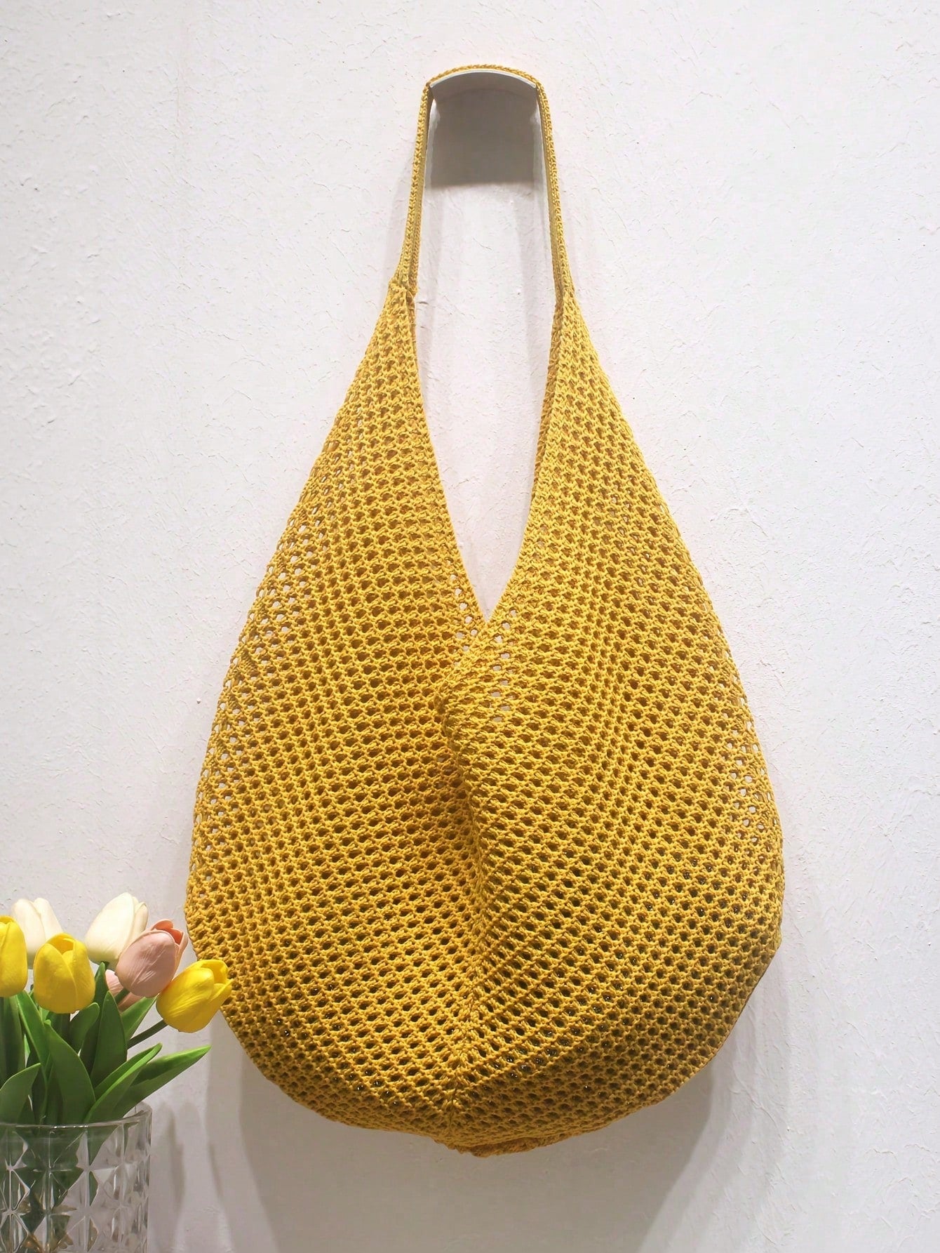 Large Capacity Crochet Shoulder Tote Bag, Lightweight Multifunctional Knitted Handbag, Suitable For Travel, Beach, Vacation And Daily Use
