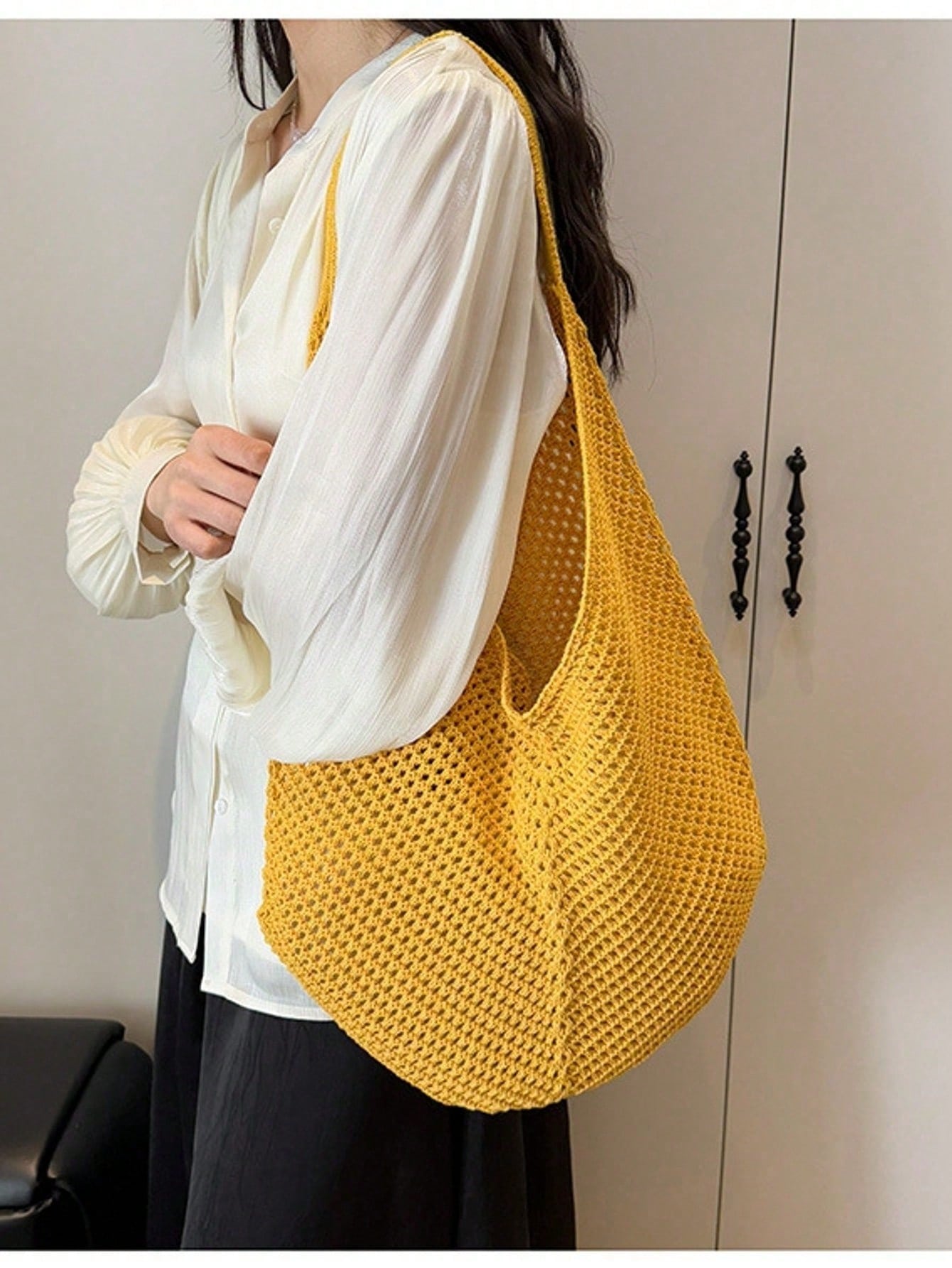 Large Capacity Crochet Shoulder Tote Bag, Lightweight Multifunctional Knitted Handbag, Suitable For Travel, Beach, Vacation And Daily Use