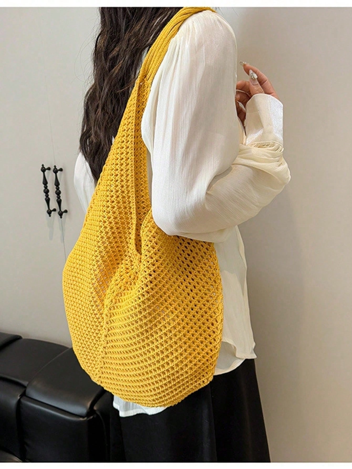 Large Capacity Crochet Shoulder Tote Bag, Lightweight Multifunctional Knitted Handbag, Suitable For Travel, Beach, Vacation And Daily Use