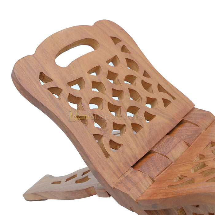 Large Carved Handle Top Wooden Qur'An Stand - 15"
