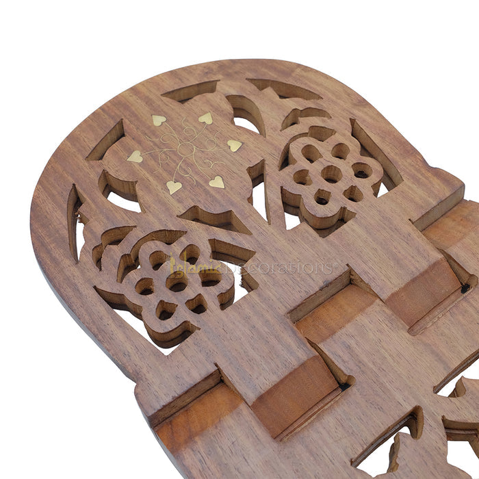 Large Carved Rounded Top Wooden Qur'An Stand - 15"