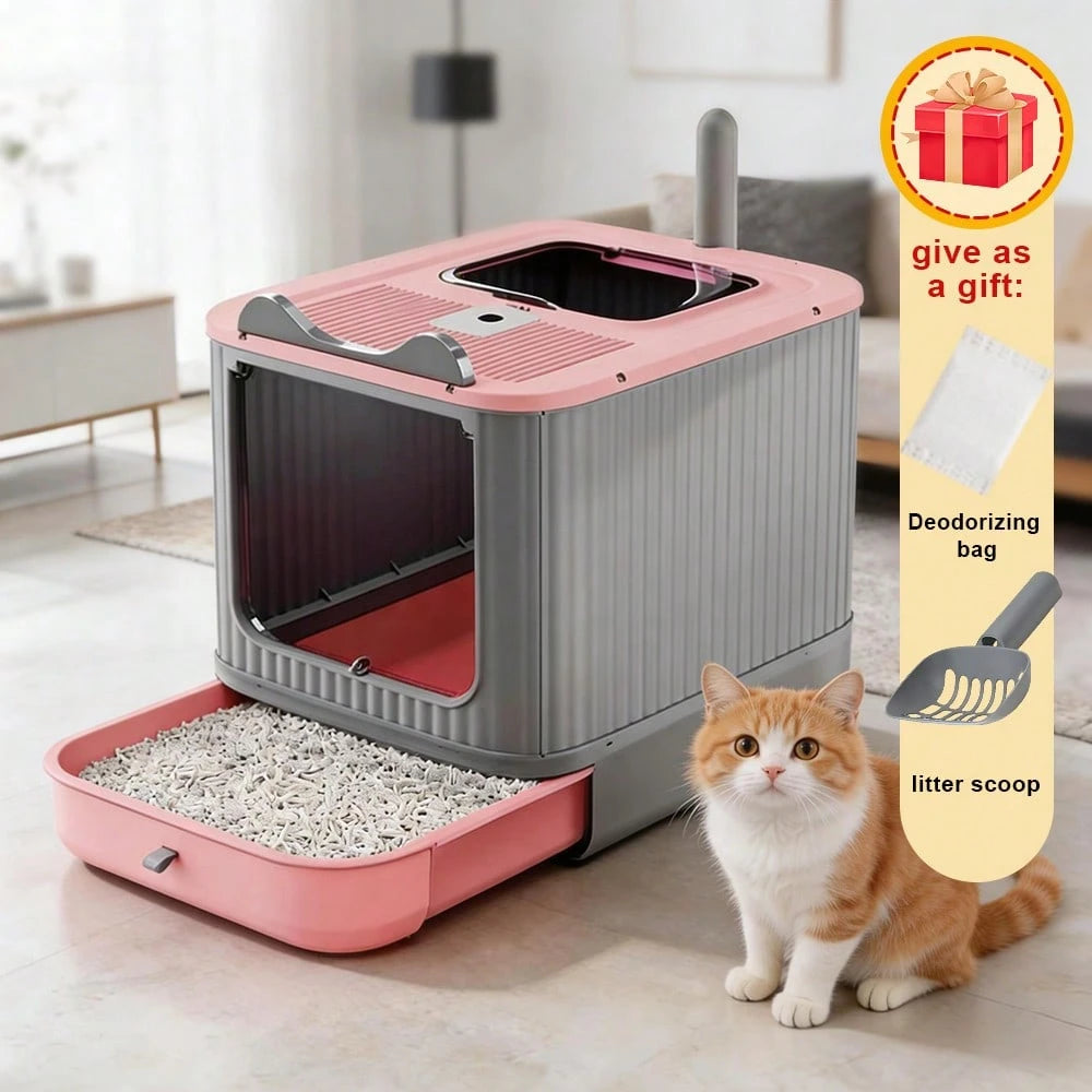 Large Cat Litter Box Enclosed, 4-In-1 Top Entry & Front Pull Drawer With Odor Control Carbon Bags & Scoop, Extra Large Splash-Proof Kitty Toilet Box For Multiple Cats (Fits Up To 44 Lbs), Easy Clean M