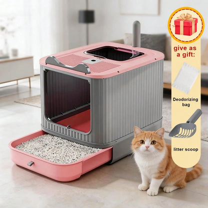 Large Cat Litter Box Enclosed, 4-In-1 Top Entry & Front Pull Drawer With Odor Control Carbon Bags & Scoop, Extra Large Splash-Proof Kitty Toilet Box For Multiple Cats (Fits Up To 44 Lbs), Easy Clean M