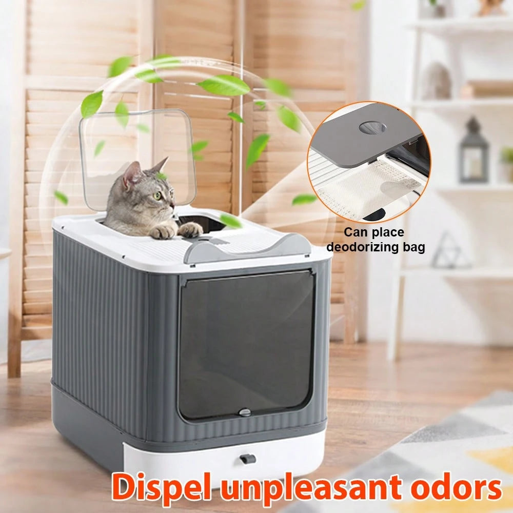 Large Cat Litter Box Enclosed, 4-In-1 Top Entry & Front Pull Drawer With Odor Control Carbon Bags & Scoop, Extra Large Splash-Proof Kitty Toilet Box For Multiple Cats (Fits Up To 44 Lbs), Easy Clean M
