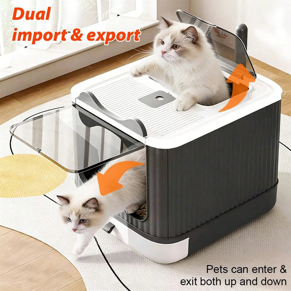 Large Cat Litter Box Enclosed, 4-In-1 Top Entry & Front Pull Drawer With Odor Control Carbon Bags & Scoop, Extra Large Splash-Proof Kitty Toilet Box For Multiple Cats (Fits Up To 44 Lbs), Easy Clean M