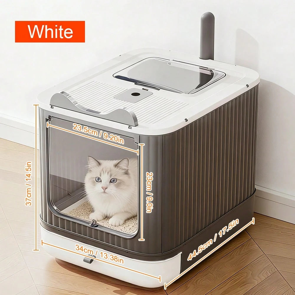 Large Cat Litter Box Enclosed, 4-In-1 Top Entry & Front Pull Drawer With Odor Control Carbon Bags & Scoop, Extra Large Splash-Proof Kitty Toilet Box For Multiple Cats (Fits Up To 44 Lbs), Easy Clean M