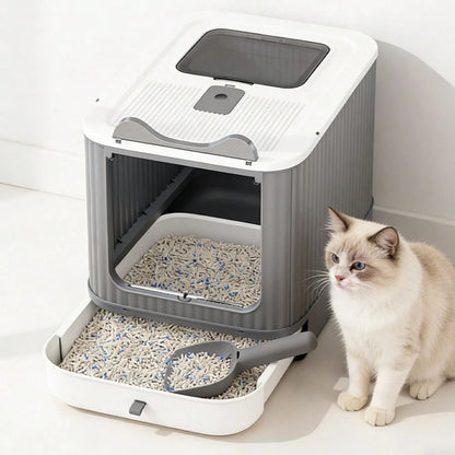 Large Cat Litter Box Enclosed, 4-In-1 Top Entry & Front Pull Drawer With Odor Control Carbon Bags & Scoop, Extra Large Splash-Proof Kitty Toilet Box For Multiple Cats (Fits Up To 44 Lbs), Easy Clean M