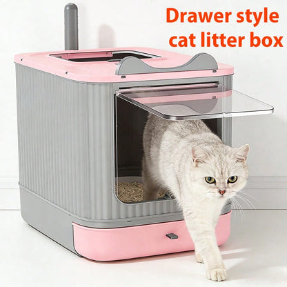 Large Cat Litter Box Enclosed, 4-In-1 Top Entry & Front Pull Drawer With Odor Control Carbon Bags & Scoop, Extra Large Splash-Proof Kitty Toilet Box For Multiple Cats (Fits Up To 44 Lbs), Easy Clean M