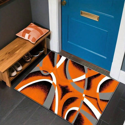 Large Rectangular Imitation Cashmere Carpet- Orange Grey Modern Geometric Curve Pattern Soft Plush Floor Mat, Easy-Clean Polyester With Rubber Backing, Luxury Carpet For Bedroom, Living Room, Study