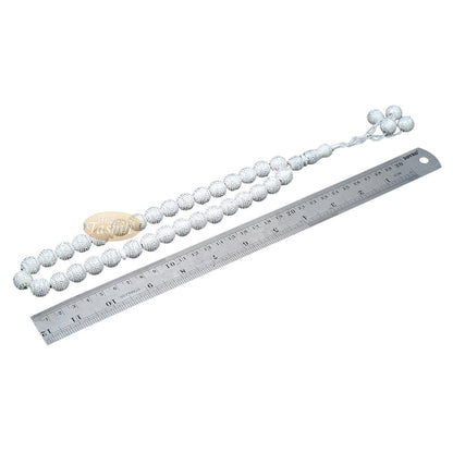 Large Sibha 13 mm White & Metallic Silver Meandros Design Plastic Resin 33-Bead Muslim Tasbih Prayer Beads