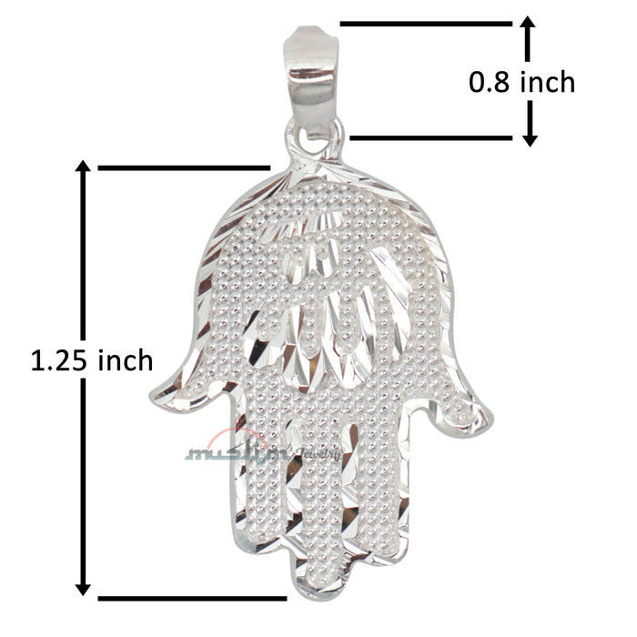Large-Size Sterling Silver Shiny Hand Allah Hand Diamond-Cut Edge Design Pendant