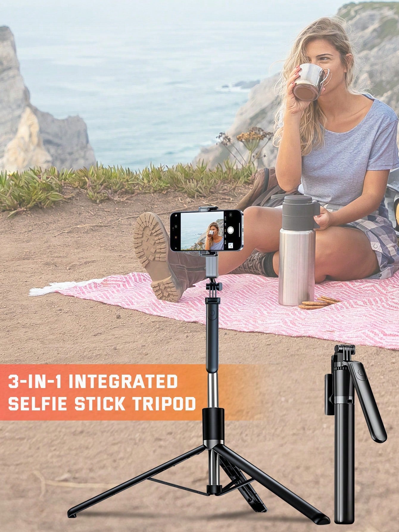 Latest 170cm/66.9in Bluetooth Remote Control Selfie Stick & Phone Holder, Suitable For Video Shooting, Life Recording, Extendable, 360° Rotation, Anti-Shake, Foldable Portable Tripod Monopod For Summe