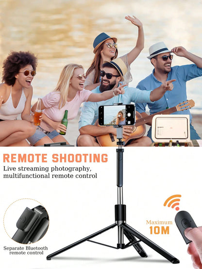 Latest 170cm/66.9in Bluetooth Remote Control Selfie Stick & Phone Holder, Suitable For Video Shooting, Life Recording, Extendable, 360° Rotation, Anti-Shake, Foldable Portable Tripod Monopod For Summe