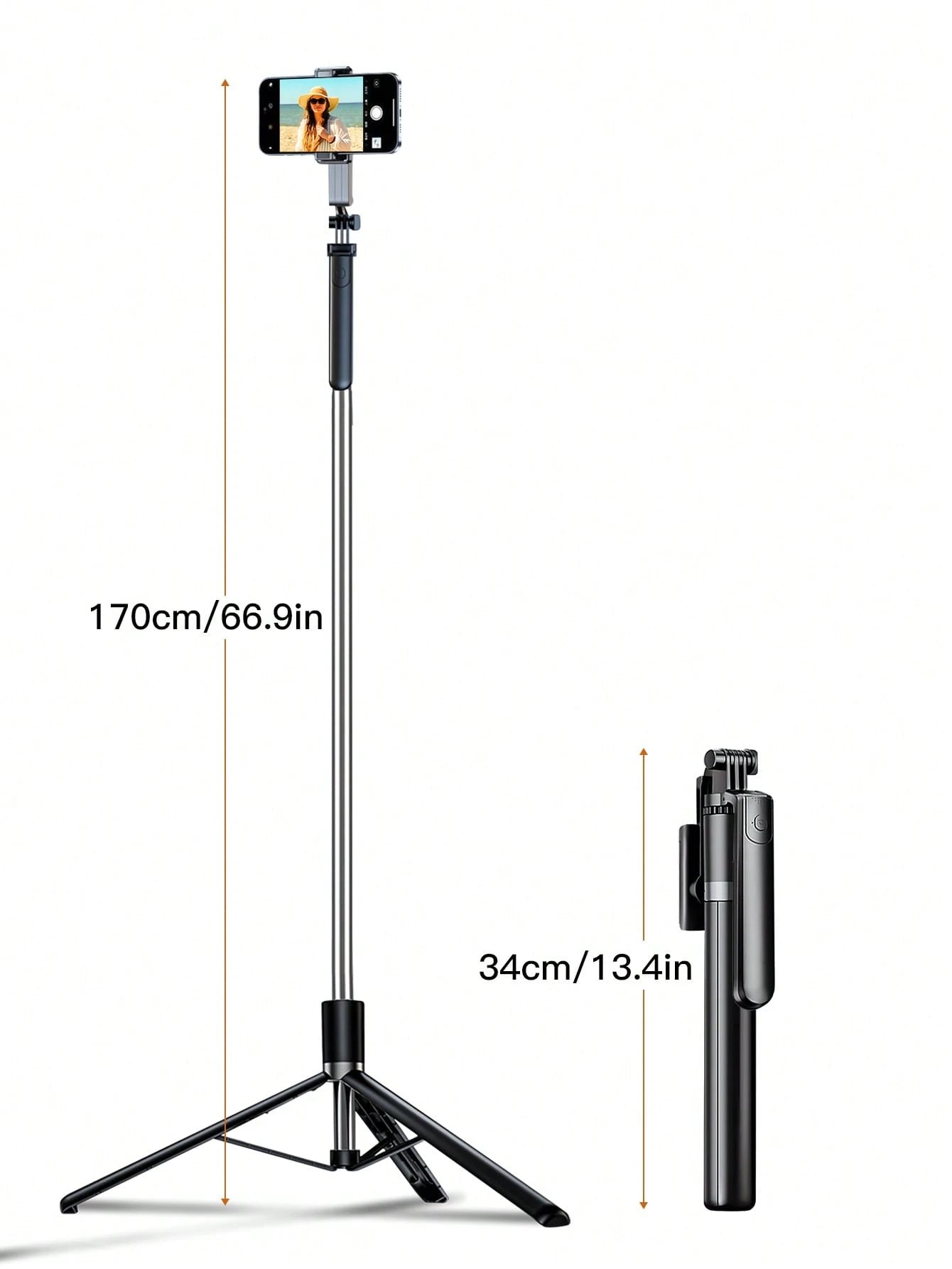Latest 170cm/66.9in Bluetooth Remote Control Selfie Stick & Phone Holder, Suitable For Video Shooting, Life Recording, Extendable, 360° Rotation, Anti-Shake, Foldable Portable Tripod Monopod For Summe