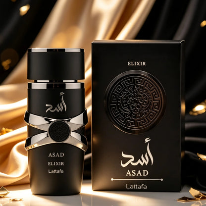 Lattafa ASAD Elixir Men's Eau De Parfum 100ml 3.4 Fl Oz| Long Lasting Arabic Cologne| Aromatic Woody Cedarwood Fragrance| Luxury Gift For Him