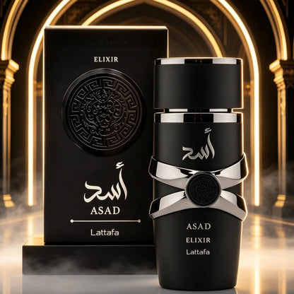 Lattafa ASAD Elixir Men's Eau De Parfum 100ml 3.4 Fl Oz| Long Lasting Arabic Cologne| Aromatic Woody Cedarwood Fragrance| Luxury Gift For Him