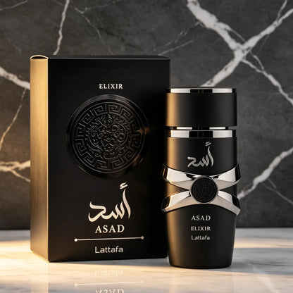Lattafa ASAD Elixir Men's Eau De Parfum 100ml 3.4 Fl Oz| Long Lasting Arabic Cologne| Aromatic Woody Cedarwood Fragrance| Luxury Gift For Him