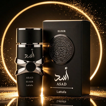 Lattafa ASAD Elixir Men's Eau De Parfum 100ml 3.4 Fl Oz| Long Lasting Arabic Cologne| Aromatic Woody Cedarwood Fragrance| Luxury Gift For Him