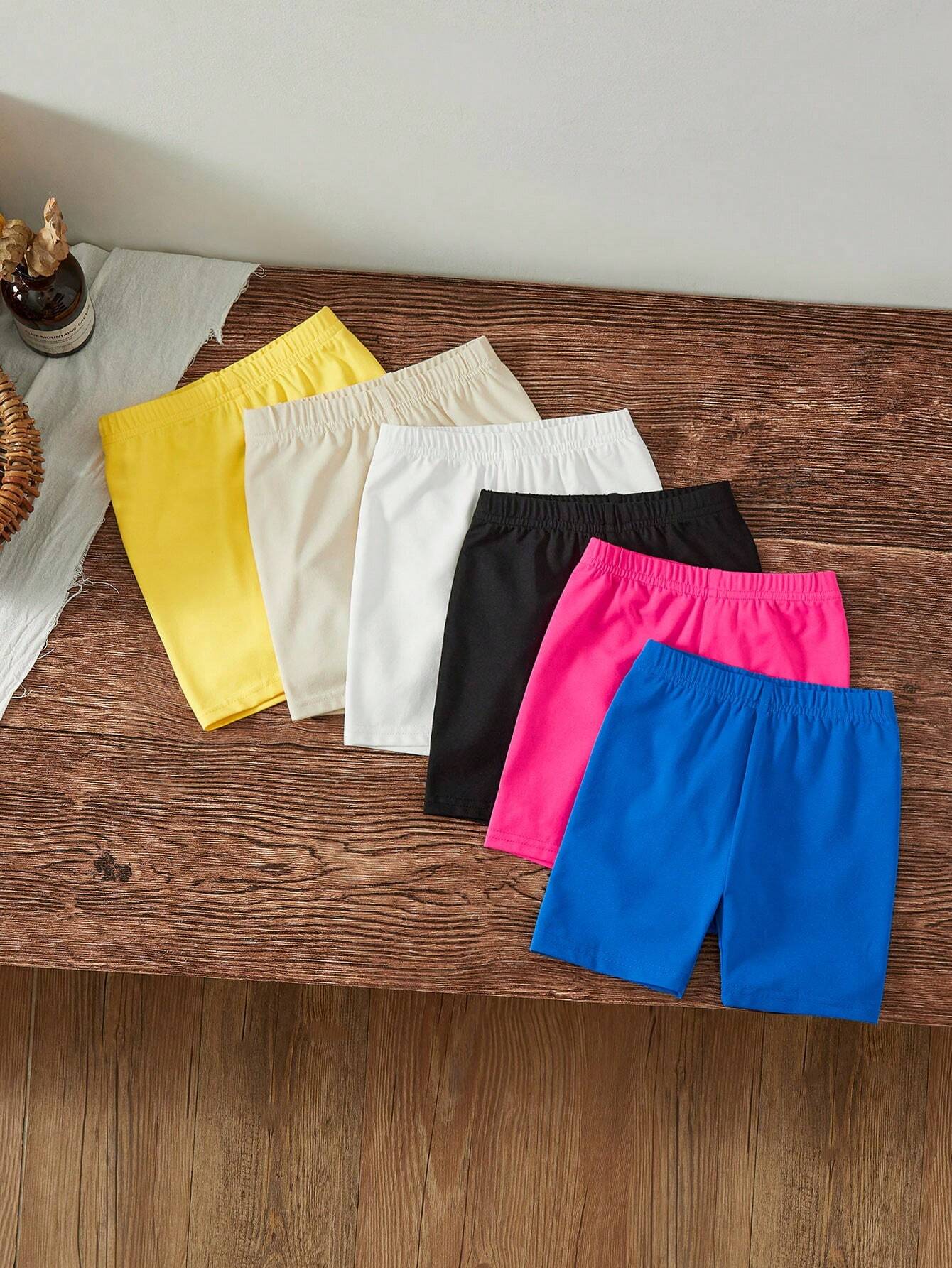 Leap Crew 6pcs Babygirl Snug Fit Solid Color Elastic Waist Knit Shorts, Versatile For Summer