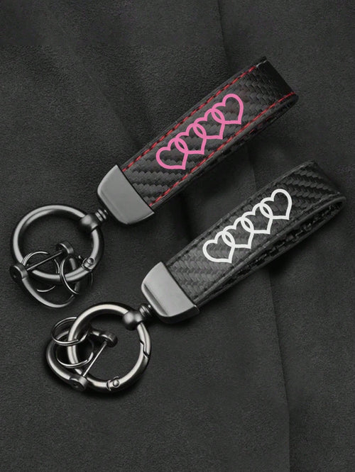 Leather Carbon Fiber Car Ring Keychain Accessory Zinc Alloy Key Ring 360° Rotating