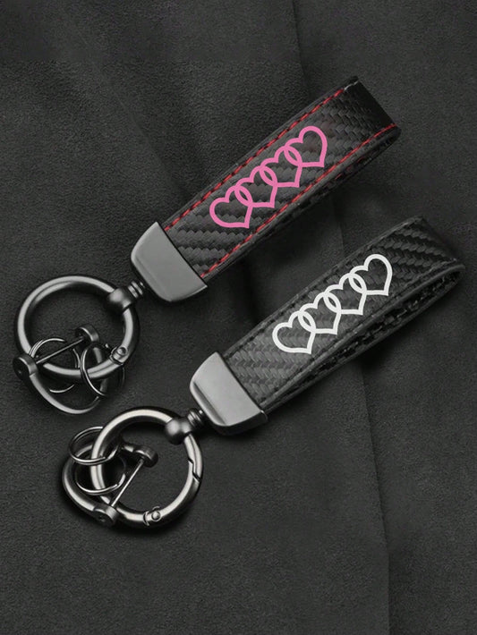 Leather Carbon Fiber Car Ring Keychain Accessory Zinc Alloy Key Ring 360° Rotating