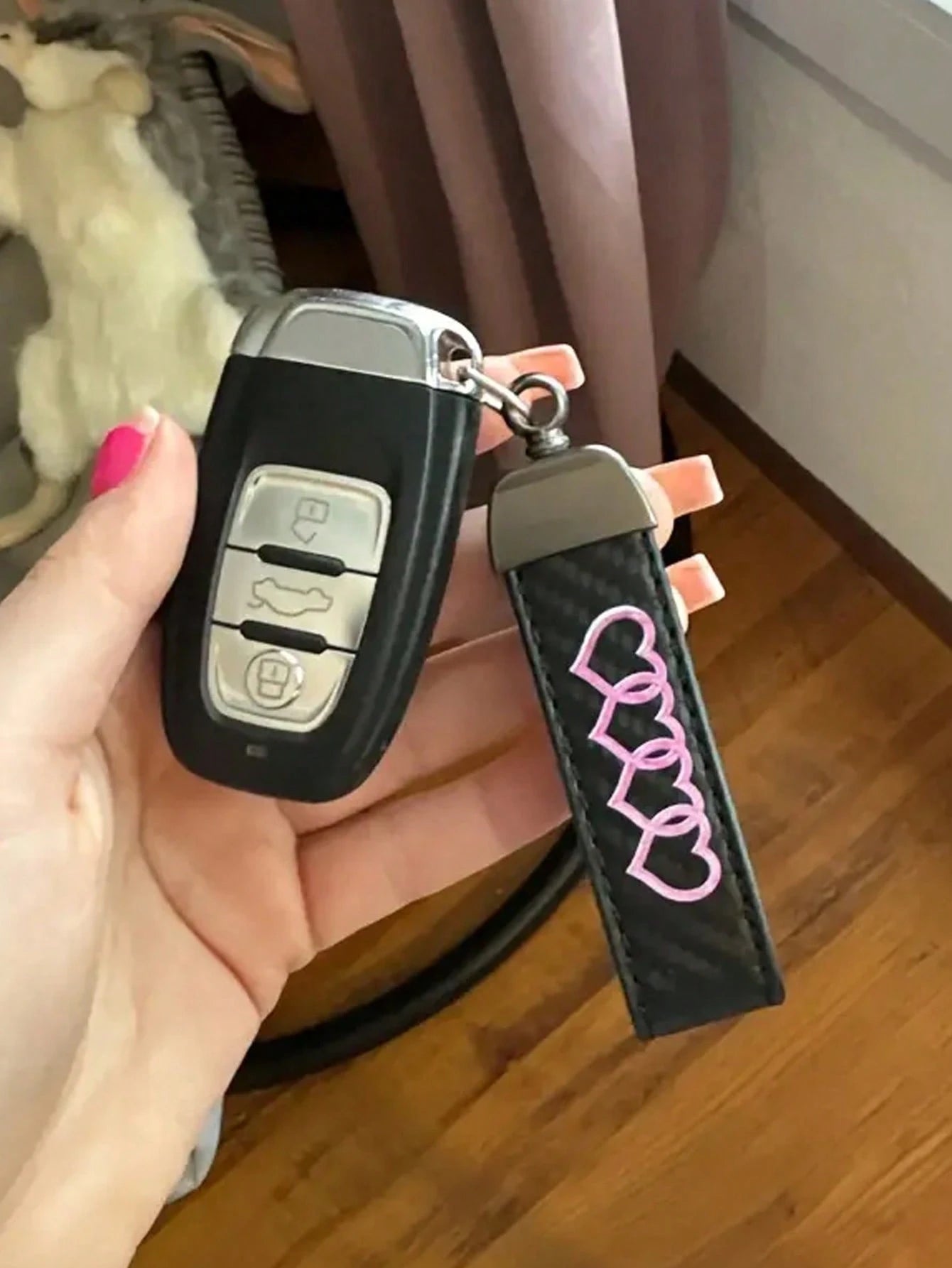 Leather Carbon Fiber Car Ring Keychain Accessory Zinc Alloy Key Ring 360° Rotating