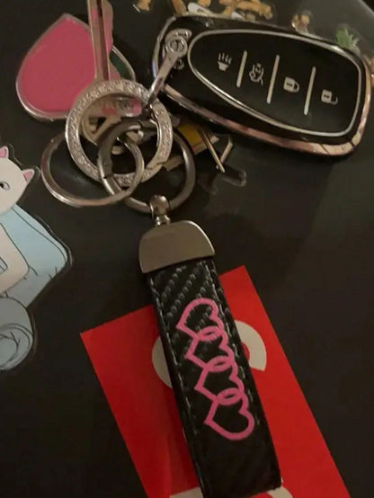 Leather Carbon Fiber Car Ring Keychain Accessory Zinc Alloy Key Ring 360° Rotating
