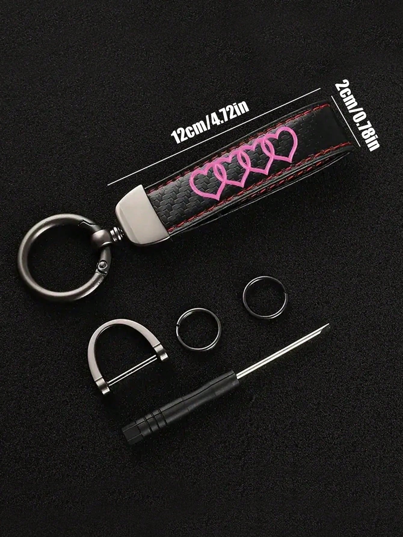 Leather Carbon Fiber Car Ring Keychain Accessory Zinc Alloy Key Ring 360° Rotating