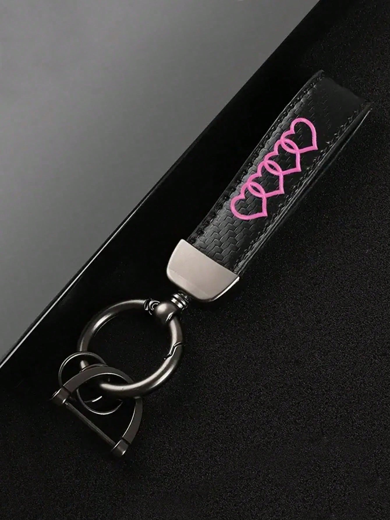 Leather Carbon Fiber Car Ring Keychain Accessory Zinc Alloy Key Ring 360° Rotating