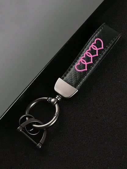 Leather Carbon Fiber Car Ring Keychain Accessory Zinc Alloy Key Ring 360° Rotating