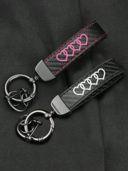 Leather Carbon Fiber Car Ring Keychain Accessory Zinc Alloy Key Ring 360° Rotating