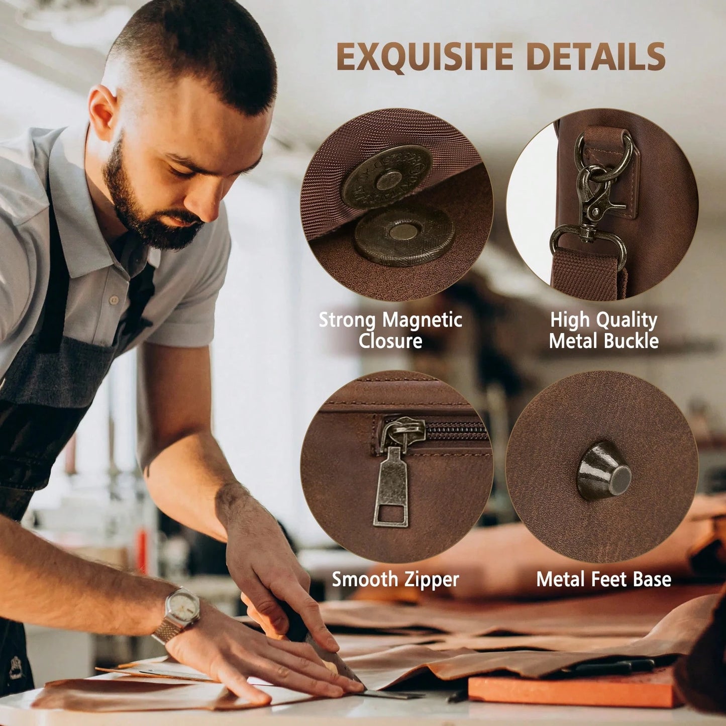 Leather Messenger Bag For Men 15.6 Inch Laptop Bag Vintage Briefcase Large Computer Bag Satchel Shoulder Bag For College,Work,Business,Office
