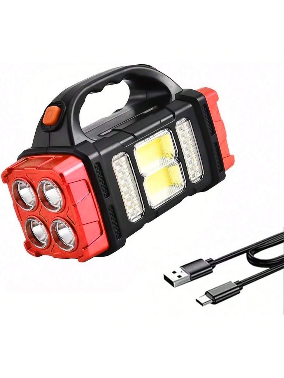 LED Solar Camping Light- Bright, Portable, Rechargeable, With Power Bank Function, USB Port, And LED Flashlight Features. It Boasts Long-Lasting Battery Life, A Durable Design, And Multiple Charging