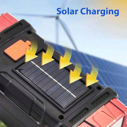 LED Solar Camping Light- Bright, Portable, Rechargeable, With Power Bank Function, USB Port, And LED Flashlight Features. It Boasts Long-Lasting Battery Life, A Durable Design, And Multiple Charging