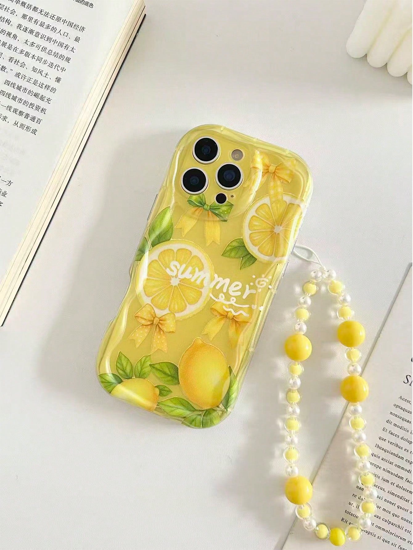 Lemon Fruit Painted Braided Wave Edge Transparent Attached Bracelet Flat Printing Painted Anti-Drop Fashion Cute Compatible With IPhone 17/ 17 Pro/ 17 Pro Max/ 16/ 16 Pro/ 16 Pro Max/ 16 Plus/10 Cases