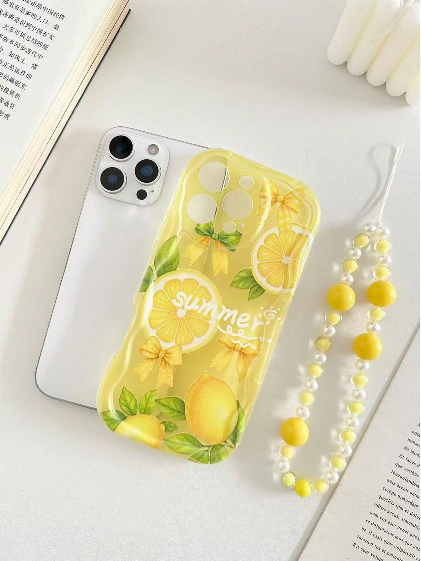 Lemon Fruit Painted Braided Wave Edge Transparent Attached Bracelet Flat Printing Painted Anti-Drop Fashion Cute Compatible With IPhone 17/ 17 Pro/ 17 Pro Max/ 16/ 16 Pro/ 16 Pro Max/ 16 Plus/10 Cases