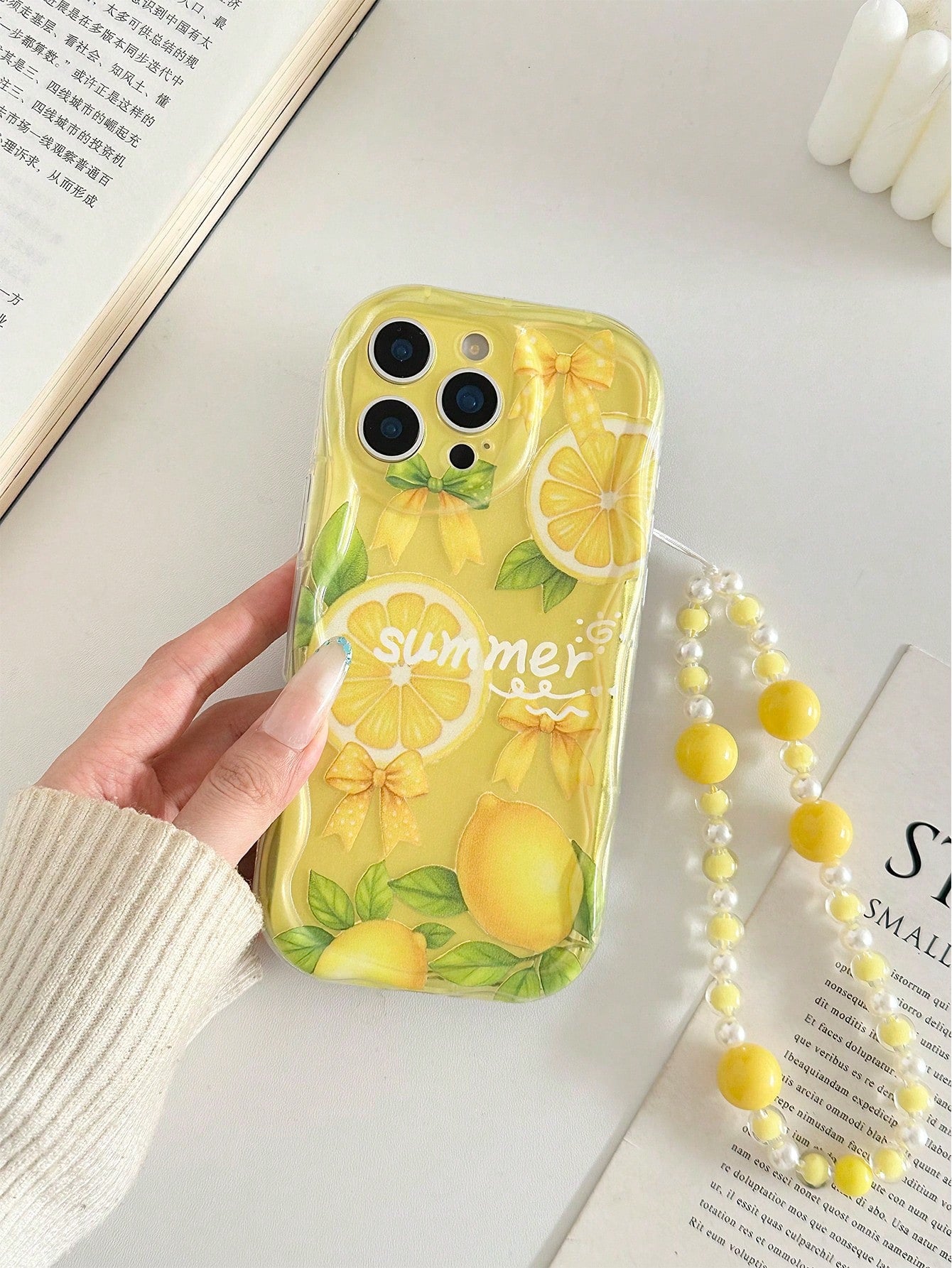 Lemon Fruit Painted Braided Wave Edge Transparent Attached Bracelet Flat Printing Painted Anti-Drop Fashion Cute Compatible With IPhone 17/ 17 Pro/ 17 Pro Max/ 16/ 16 Pro/ 16 Pro Max/ 16 Plus/10 Cases