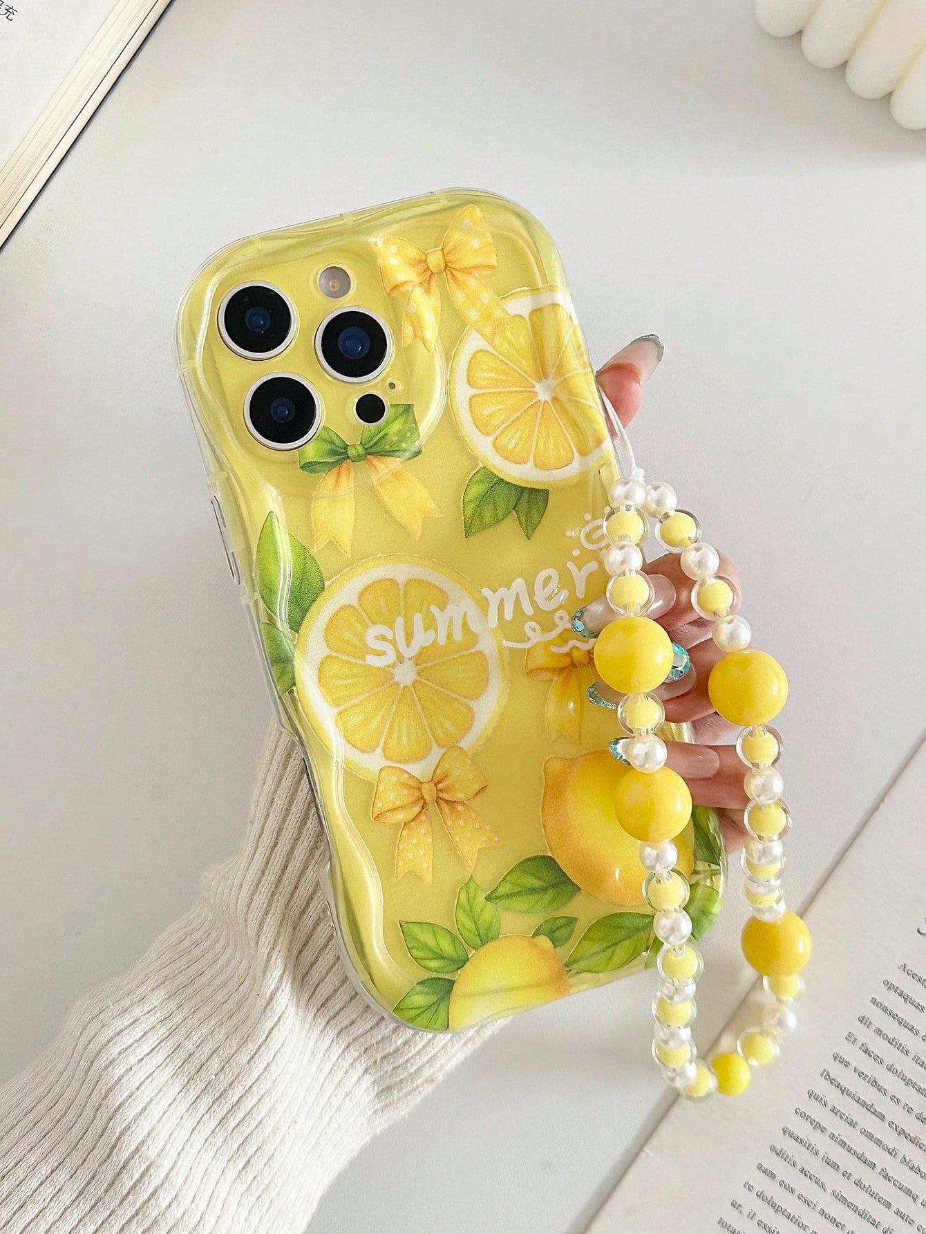 Lemon Fruit Painted Braided Wave Edge Transparent Attached Bracelet Flat Printing Painted Anti-Drop Fashion Cute Compatible With IPhone 17/ 17 Pro/ 17 Pro Max/ 16/ 16 Pro/ 16 Pro Max/ 16 Plus/10 Cases