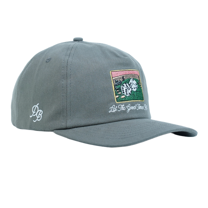 Let the Good Times Roll Casino Hat – Gray embroidered 5 panel snapback dad hat with dice design. Funny casino gift for dads from Dad Brand.