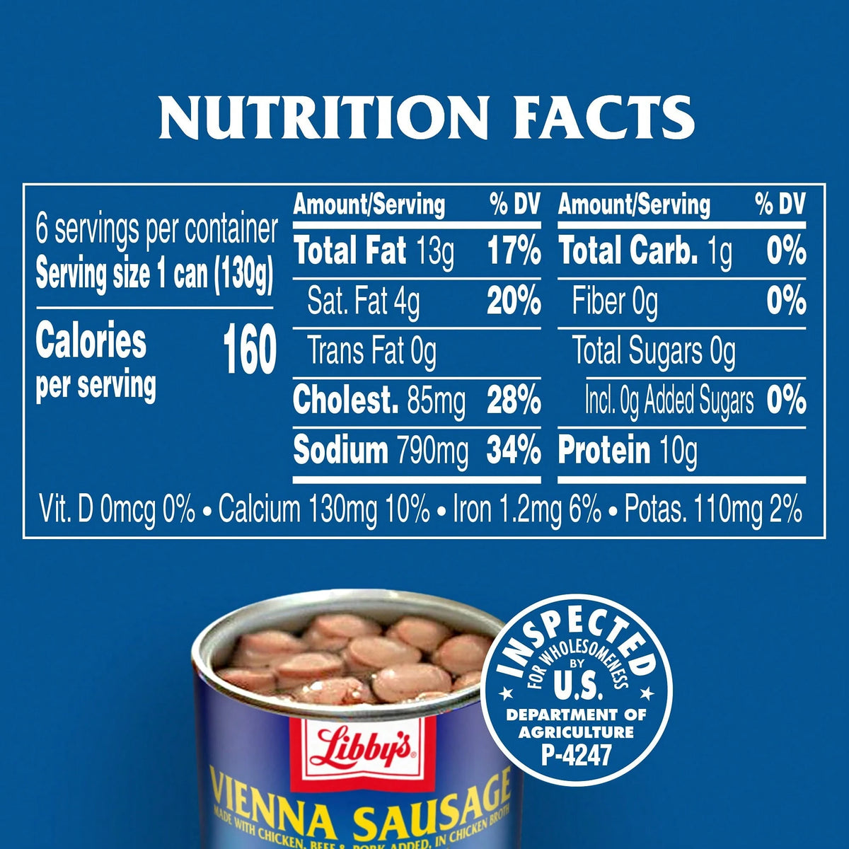 Libby’s Libby's Vienna Sausage, Ready To Eat Canned Meat, 10g Protein Per Serving, 4.6 Oz. Can (Bulk Pack Of 6)