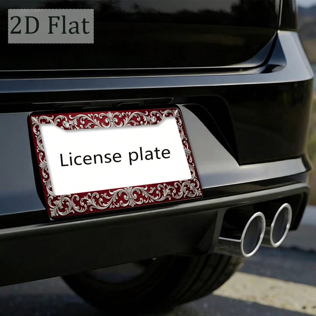License Plate Frame, Car License Plate Frame (6.3 X 12.2inch), Burgundy Red Vintage Pattern License Plate Frame, Car Modification, Vehicle Parts, Gift For Car Enthusiasts, Gift For Vintage Enthusiasts